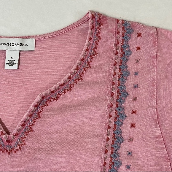 VINTAGE AMERICA Womens Gemma Blouse Top Flutter Sleeve Pink Acid Washed Size Med - Picture 4 of 10